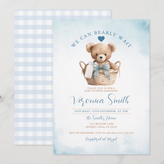 Jongen We kunnen bijna wachten Blue Beer Baby show Kaart (Voorkant / Achterkant)