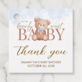 Jongen, we kunnen nauwelijks wachten op Baby showe Bedankjes Labels (Voorkant)