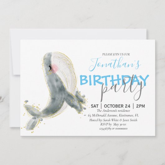 Jongen Whale Birthday Invitation Aankondiging (Voorkant)