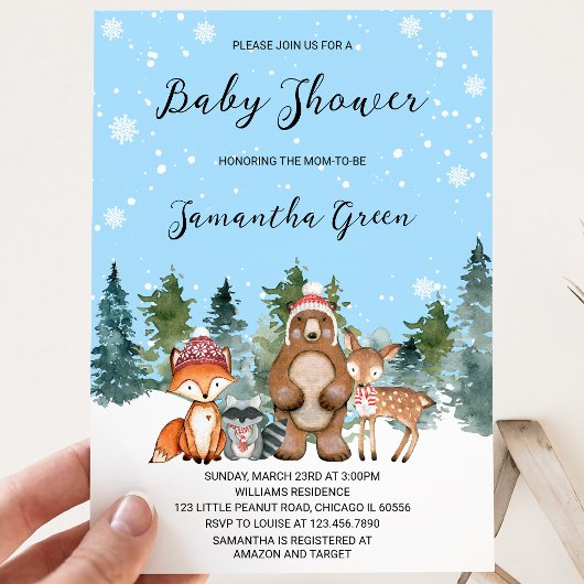 Jongen Winter Bos Baby Shower Kaart