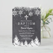 Jongen Winter Holiday Snowflakes Chalkboard Baptis Kaart (Staand voorkant)