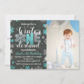 Jongen Winter Onederland Birthday Invitation Foto Kaart (Voorkant)