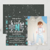 Jongen Winter Onederland Birthday Invitation Foto