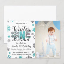 Jongen Winter ONEderland Birthday Invitation Foto