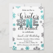 Jongen Winter ONEderland Birthday Invitation Glitt Kaart (Voorkant)