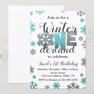Jongen Winter ONEderland Birthday Invitation Glitt Kaart