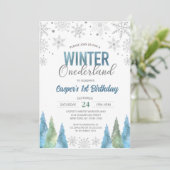 Jongen Winter Onederland Sneeuwvlokken Eerste Verj Kaart (Staand voorkant)