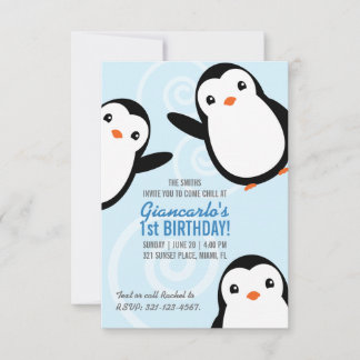 Jongen Winter Pinguïn Verjaardagsfeest Evite Print Kaart