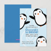 Jongen Winter Pinguïn Verjaardagsfeest Evite Print Kaart (Voorkant / Achterkant)