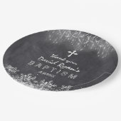 Jongen Winter Slingerlichtjes Sneeuwvlokken Krijt  Papieren Bordje (Gekanteld)