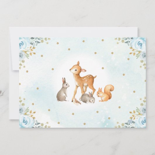 Jongen Woodland Animals Blue Gold Floral Baptism Kaart (Achterkant)