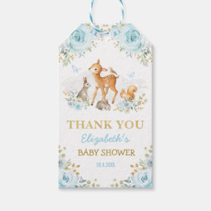 Jongen Woodland Animals Blue Gold Floral Favors Cadeaulabel