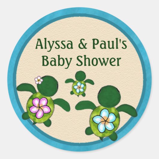 JONGEN Zee SCHILDPAD Baby shower (Honu) 02B blank  Ronde Sticker (Voorkant)