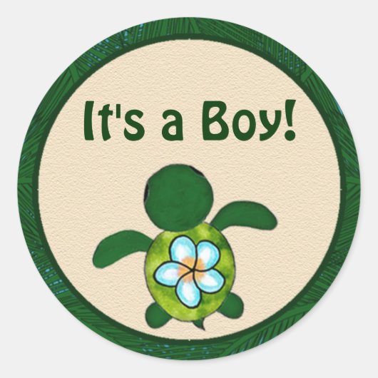 JONGEN Zee SCHILDPAD Baby shower (Honu) 02B blank  Ronde Sticker (Voorkant)