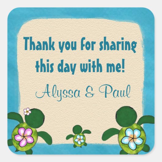 JONGEN Zee SCHILDPAD Baby shower Honu 02B vierkant Vierkante Sticker (Voorkant)