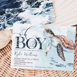Jongen Zee Schildpad, Ocean Baby shower Invitation Kaart