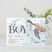 Jongen Zee Schildpad, Ocean Baby shower Invitation Kaart (Staand voorkant)