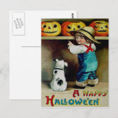 Jongen & Zijn Hond Kijkend naar Jack O' Lanterns Briefkaart (Voorkant / Achterkant)