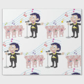 Jongen zingt met drie varkens koor cadeaupapier (Vlak)