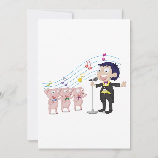 Jongen zingt met drie varkens koor kaart (Voorkant)