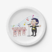 Jongen zingt met drie varkens koor papieren bordje (Voorkant)