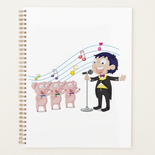 Jongen zingt met drie varkens koor planner (Voorkant)