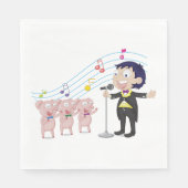 Jongen zingt met drie varkens koor servet (Voorkant)