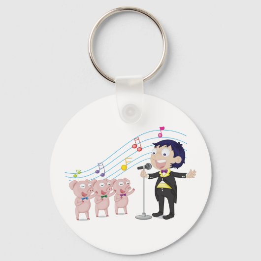 Jongen zingt met drie varkens koor sleutelhanger (Voorkant)