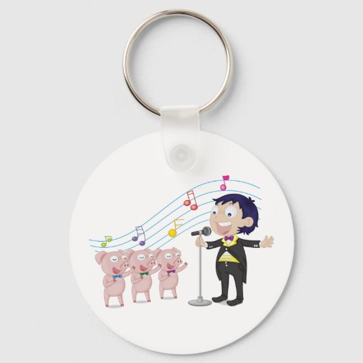 Jongen zingt met drie varkens koor sleutelhanger (Achterkant)