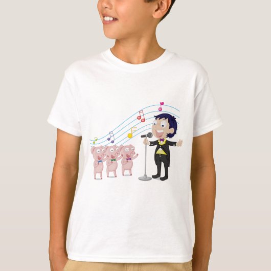 Jongen zingt met drie varkens koor t-shirt (Voorkant)