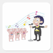 Jongen zingt met drie varkens koor vierkante sticker (Voorkant)