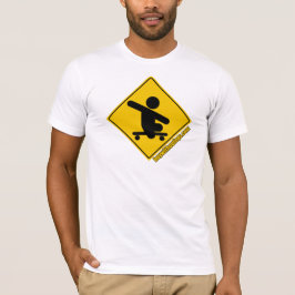 Jongen zonder poten.com skateboard, geel t-shirt