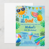 Jongen zwembad feest verjaardagsuitnodiging, zwemb kaart (Voorkant / Achterkant)