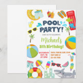 Jongen zwembad party uitnodiging, zwembad verjaard kaart (Voorkant / Achterkant)