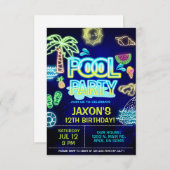 Jongen Zwembad Verjaardags Bash, neon gloed zwemba Kaart (Voorkant / Achterkant)