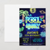 Jongen zwembad verjaardagsfeest, neon glow zwembad kaart (Voorkant / Achterkant)