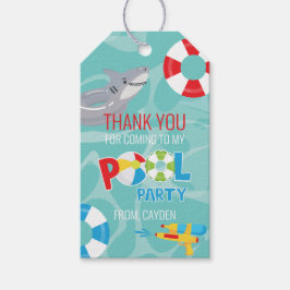 Jongen zwembadfeest verjaardag haai bedankt cadeau cadeaulabel