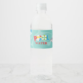 Jongen zwembadfeest verjaardag haai vlot waterfles etiket