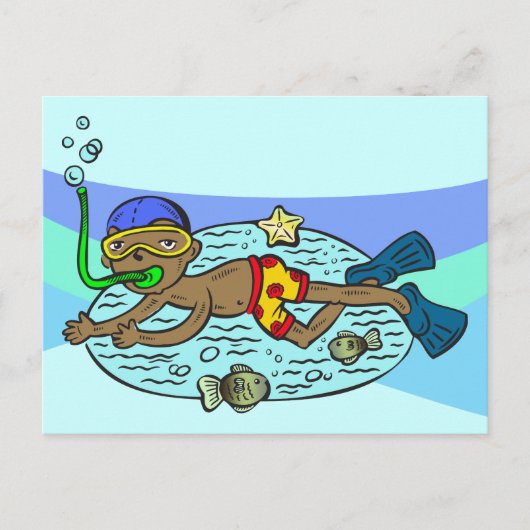 Jongen zwemmen met vis briefkaart (Voorkant)