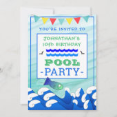 Jongen Zwemmen Vis Verjaardag Zwembad Party Kaart (Voorkant)