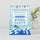 Jongen Zwemmen Vis Verjaardag Zwembad Party Kaart (Staand voorkant)