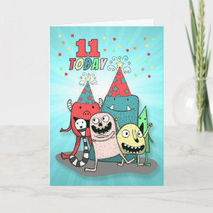 Jongen's 11e Colorful Monster Birthday Kaart