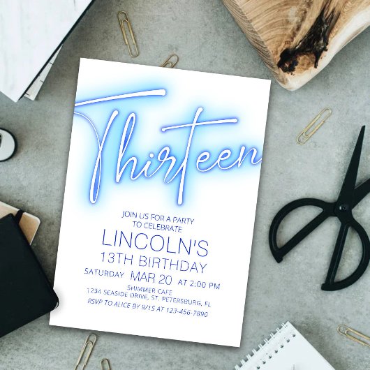 Jongens 13e Neon Pool Verjaardag Kaart