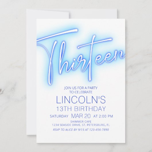 Jongens 13e Neon Pool Verjaardag Kaart (Voorkant)