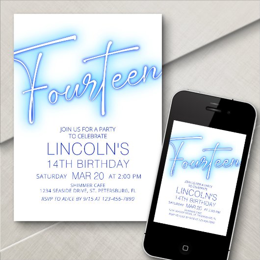 Jongens 14e Neon Pool Verjaardag Kaart