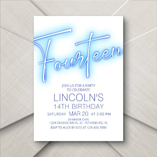 Jongens 14e Neon Pool Verjaardag Kaart
