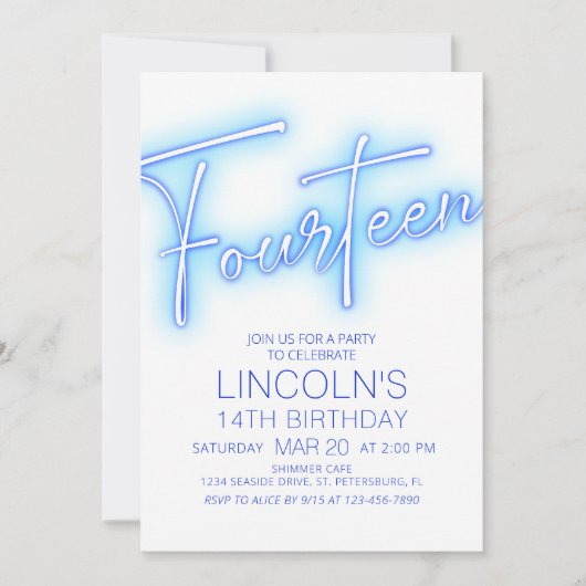 Jongens 14e Neon Pool Verjaardag Kaart (Voorkant)