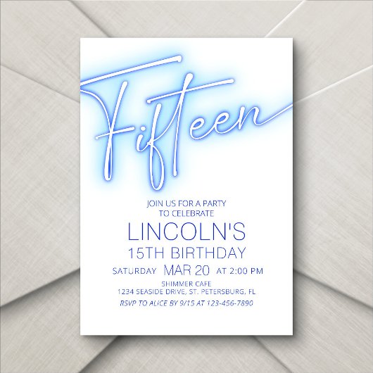 Jongens 15e Neon Pool Verjaardag Kaart