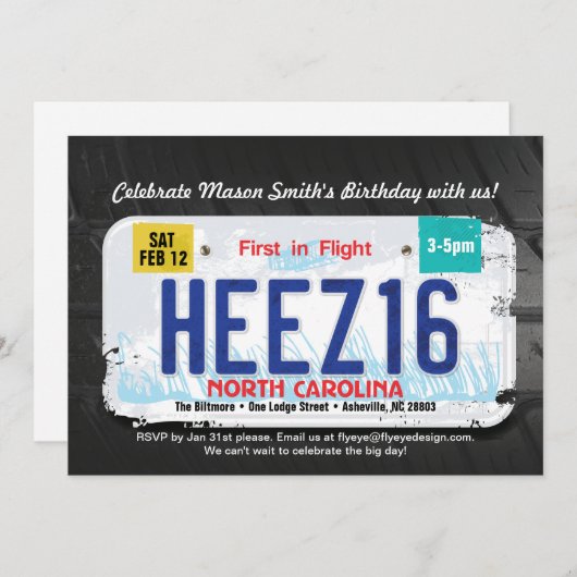 Jongen's 16e Bday North Carolina-licentieuitnodigi Kaart (Voorkant / Achterkant)