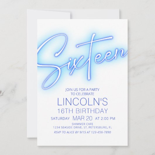 Jongens 16e Neon Pool Verjaardag Kaart (Voorkant)